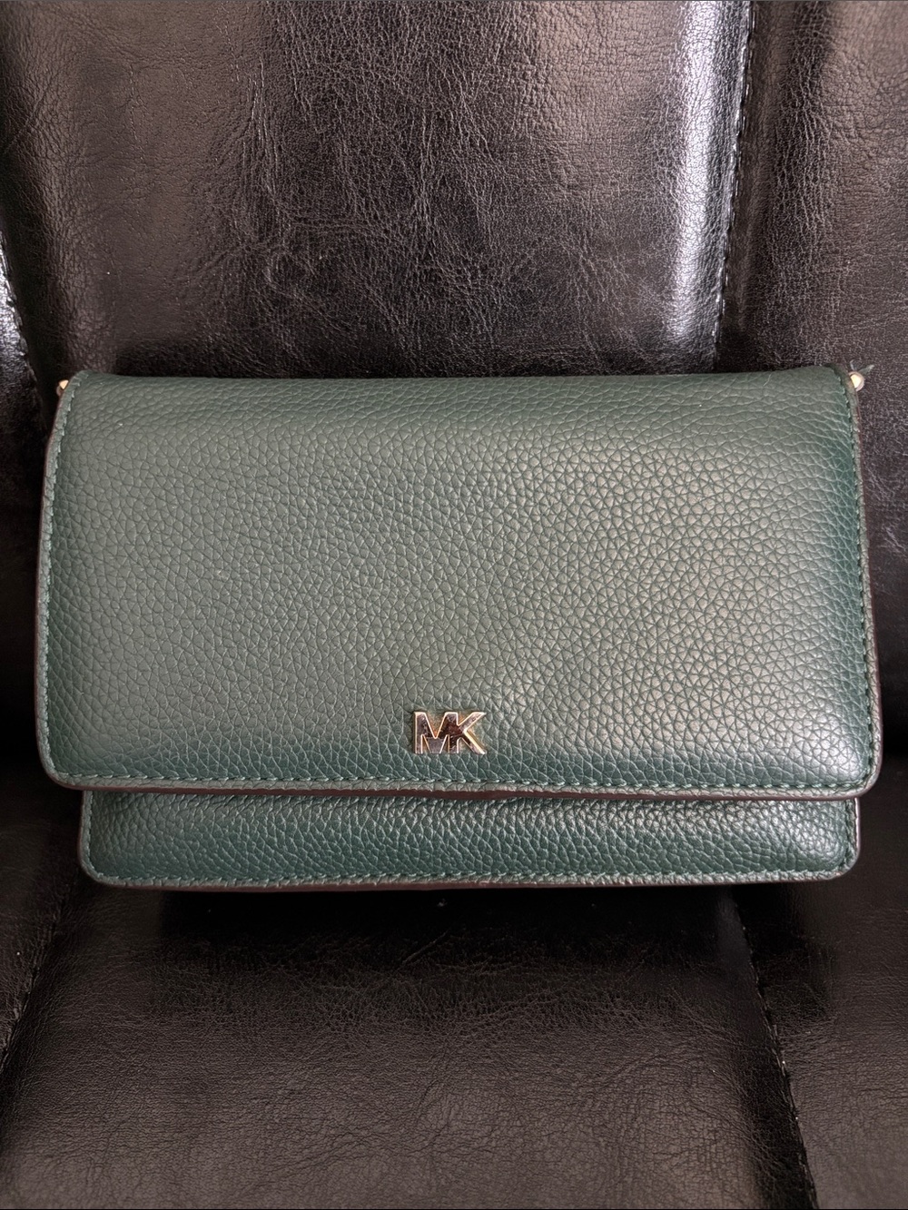 MICHAEL KORS Racer Green Pebbled Leather Crossbody Wallet- No strap
